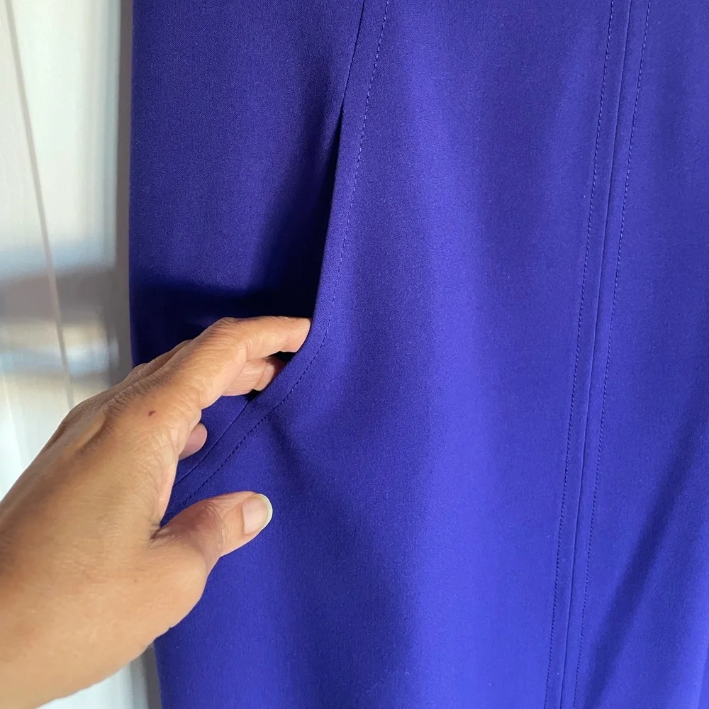 Tahari Seamed A Line half sleeve blue violet dress M 10 EUC - Picture 7 of 15